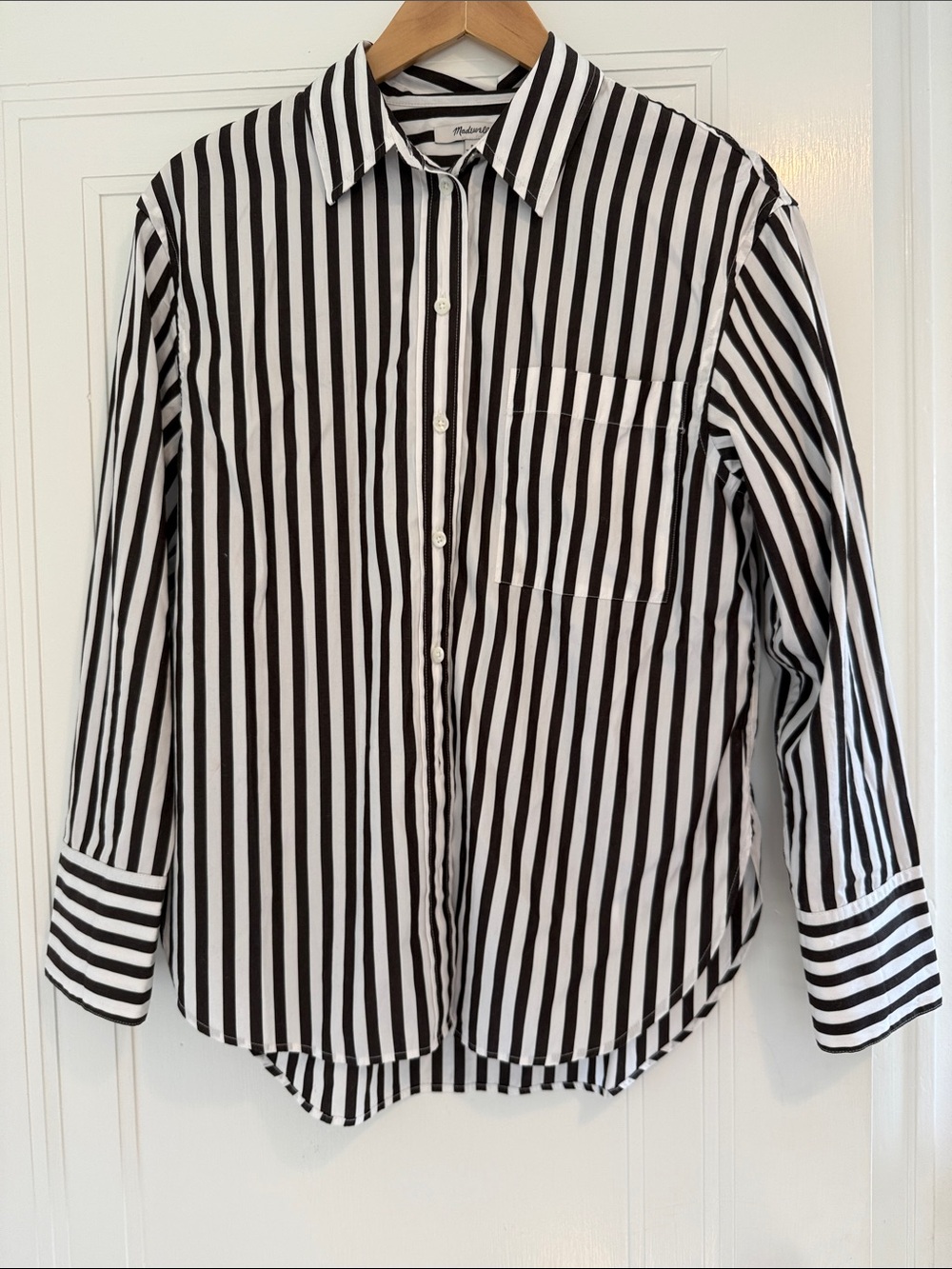 Madewell Button-down Shirt in White and Chocolate Brown Stripe, EUC